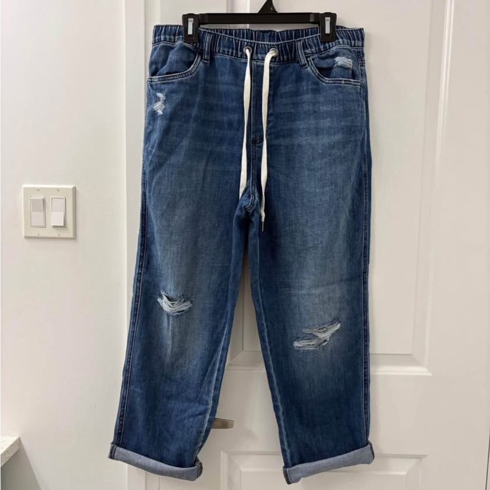 Aerie Blue Relaxed Fit Jeans with Distressed Details
